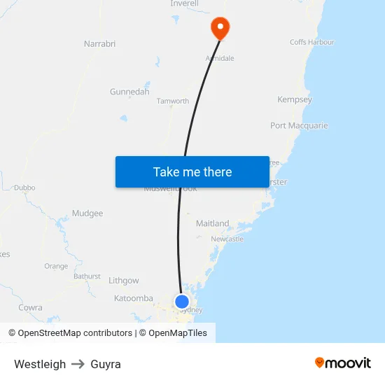 Westleigh to Guyra map