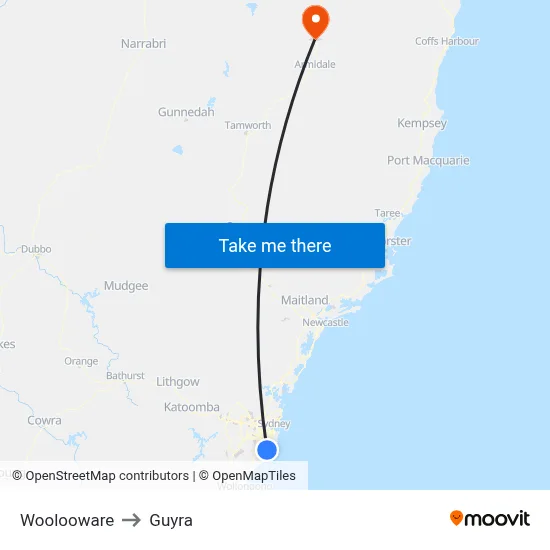 Woolooware to Guyra map