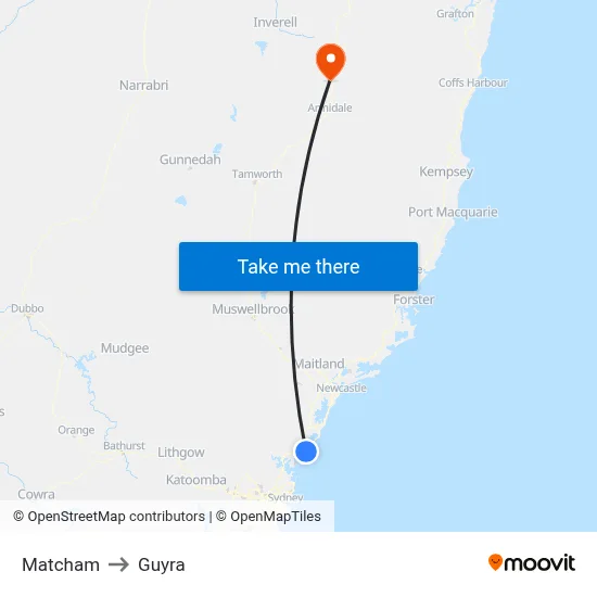 Matcham to Guyra map