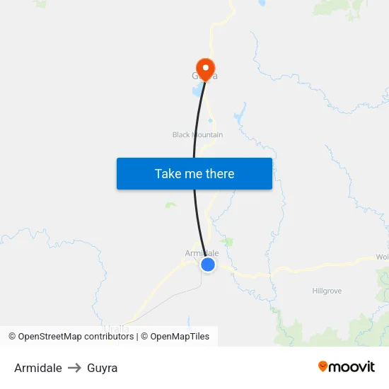 Armidale to Guyra map