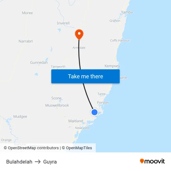 Bulahdelah to Guyra map