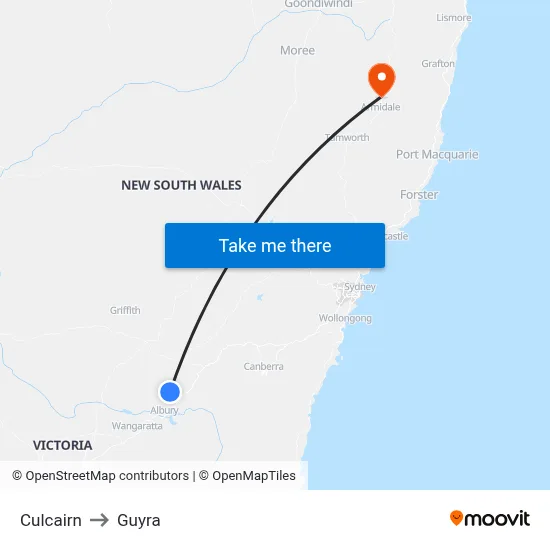 Culcairn to Guyra map