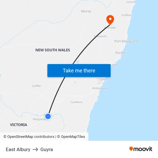 East Albury to Guyra map
