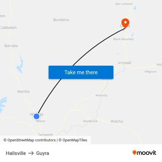 Hallsville to Guyra map