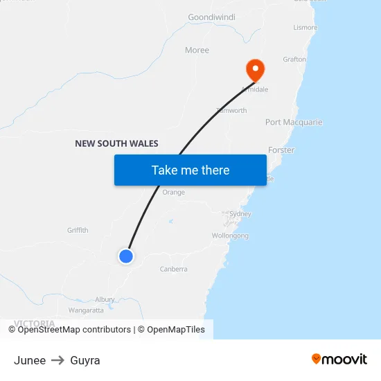 Junee to Guyra map