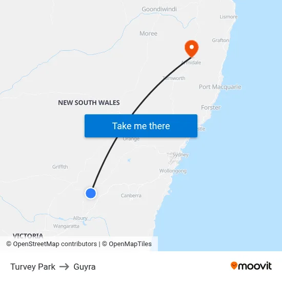 Turvey Park to Guyra map