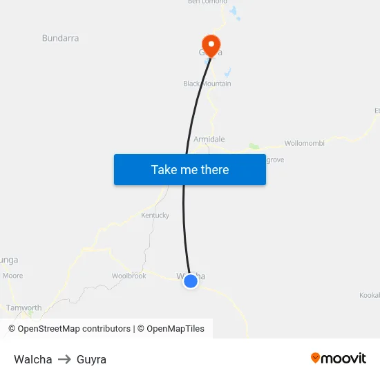 Walcha to Guyra map