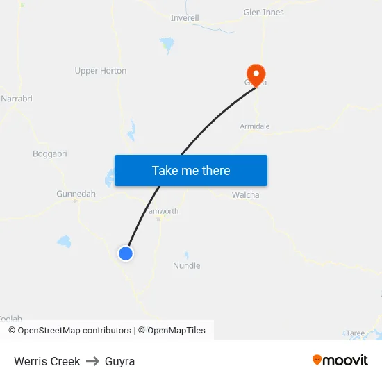Werris Creek to Guyra map