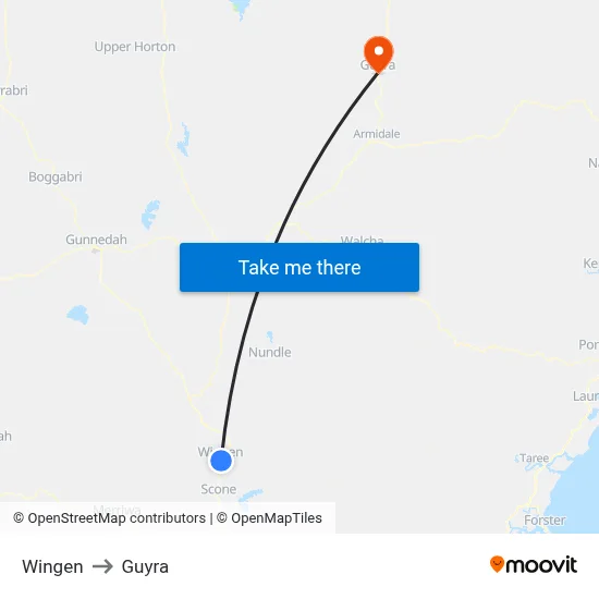 Wingen to Guyra map