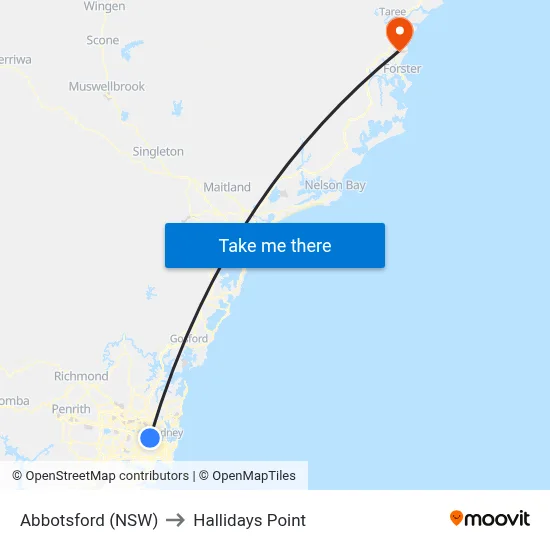 Abbotsford (NSW) to Hallidays Point map