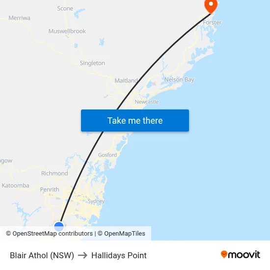 Blair Athol (NSW) to Hallidays Point map