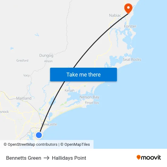 Bennetts Green to Hallidays Point map
