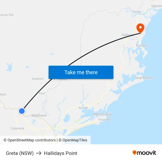 Greta (NSW) to Hallidays Point map