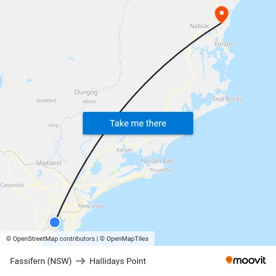 Fassifern (NSW) to Hallidays Point map