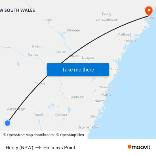 Henty (NSW) to Hallidays Point map