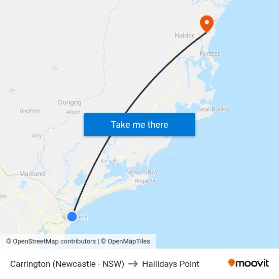 Carrington (Newcastle - NSW) to Hallidays Point map