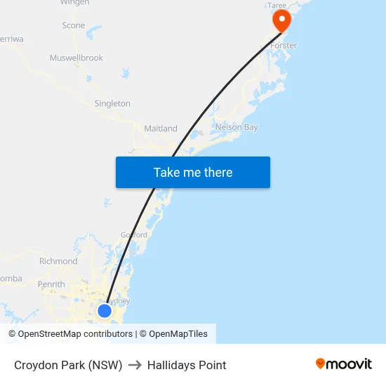 Croydon Park (NSW) to Hallidays Point map