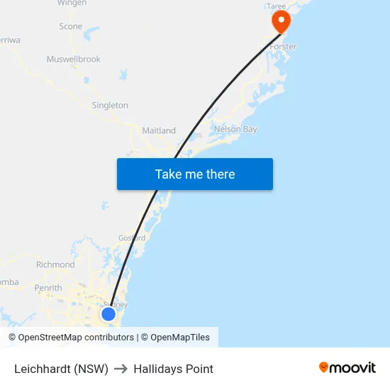 Leichhardt (NSW) to Hallidays Point map
