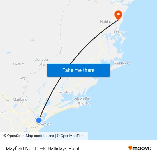 Mayfield North to Hallidays Point map