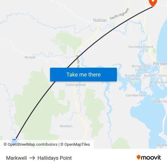 Markwell to Hallidays Point map