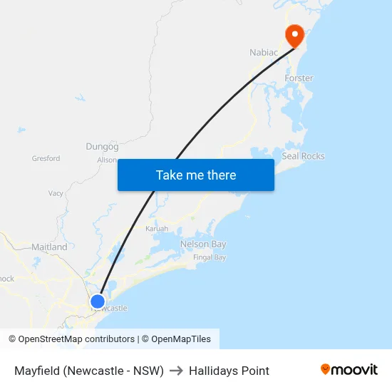 Mayfield (Newcastle - NSW) to Hallidays Point map