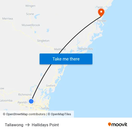 Tallawong to Hallidays Point map