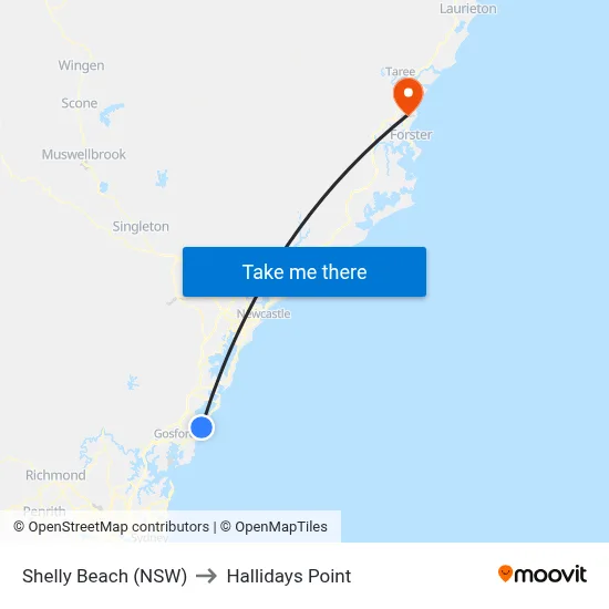 Shelly Beach (NSW) to Hallidays Point map