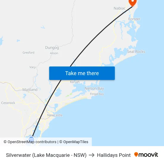 Silverwater (Lake Macquarie - NSW) to Hallidays Point map