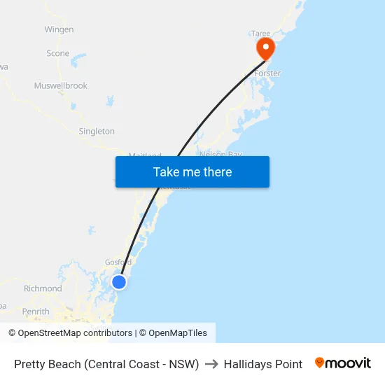 Pretty Beach (Central Coast - NSW) to Hallidays Point map