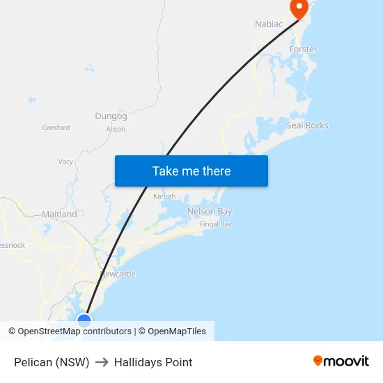 Pelican (NSW) to Hallidays Point map