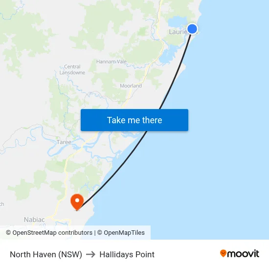North Haven (NSW) to Hallidays Point map