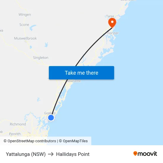 Yattalunga (NSW) to Hallidays Point map