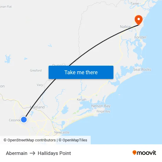 Abermain to Hallidays Point map