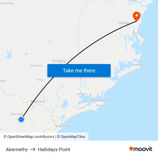 Abernethy to Hallidays Point map