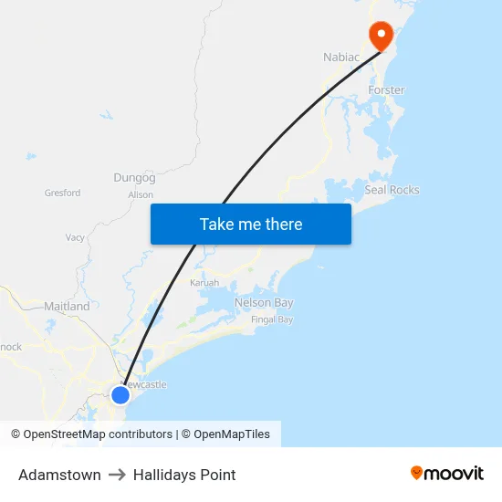 Adamstown to Hallidays Point map