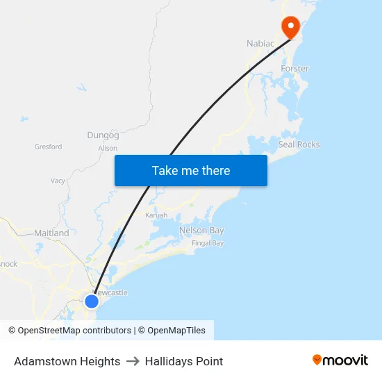 Adamstown Heights to Hallidays Point map