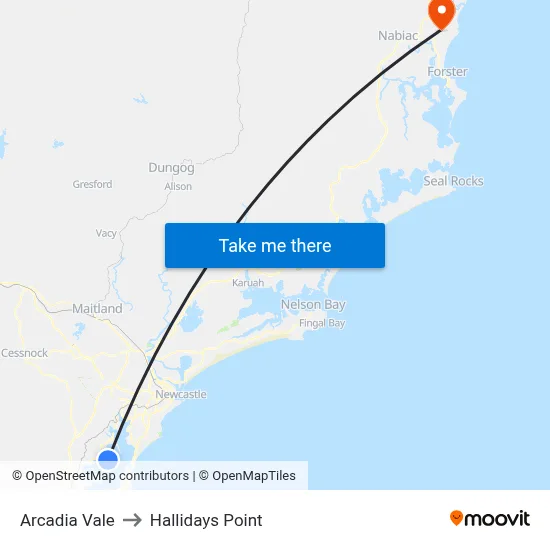 Arcadia Vale to Hallidays Point map