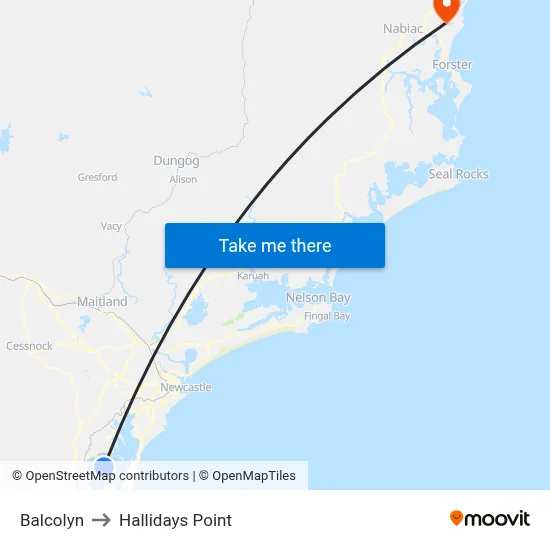 Balcolyn to Hallidays Point map