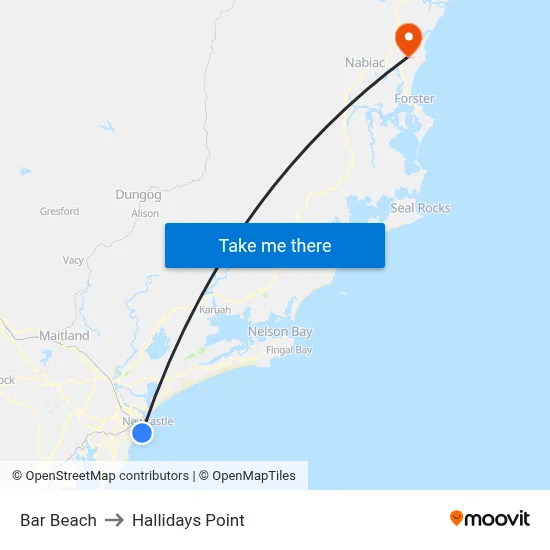 Bar Beach to Hallidays Point map