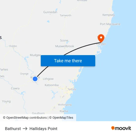 Bathurst to Hallidays Point map