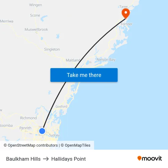 Baulkham Hills to Hallidays Point map
