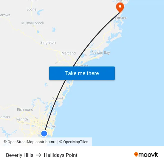 Beverly Hills to Hallidays Point map