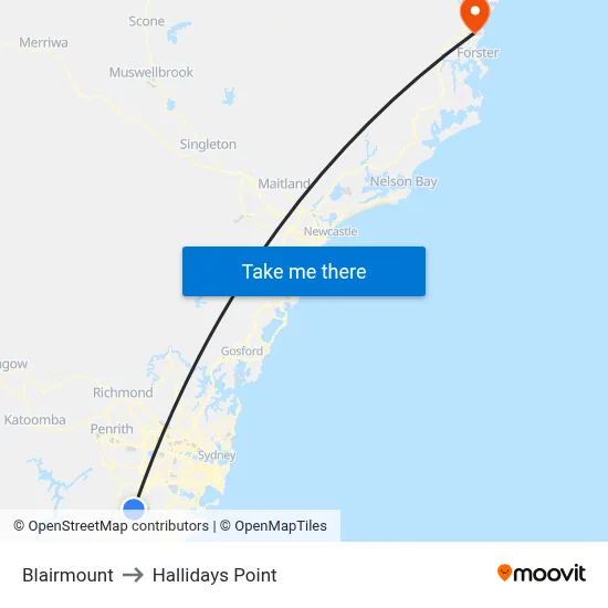 Blairmount to Hallidays Point map