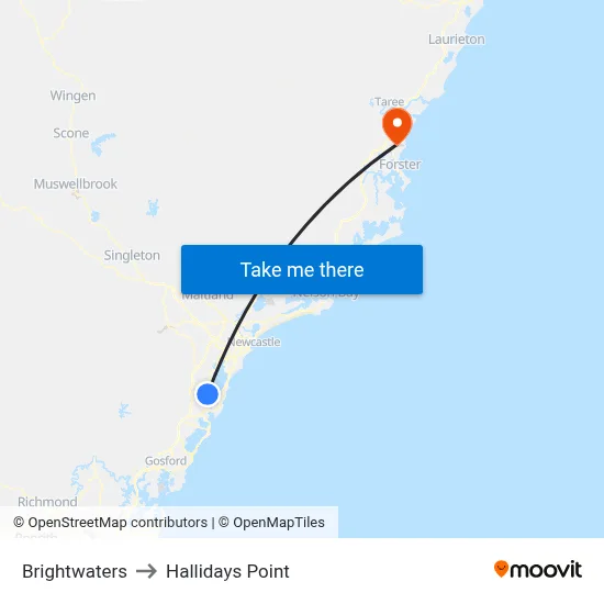Brightwaters to Hallidays Point map