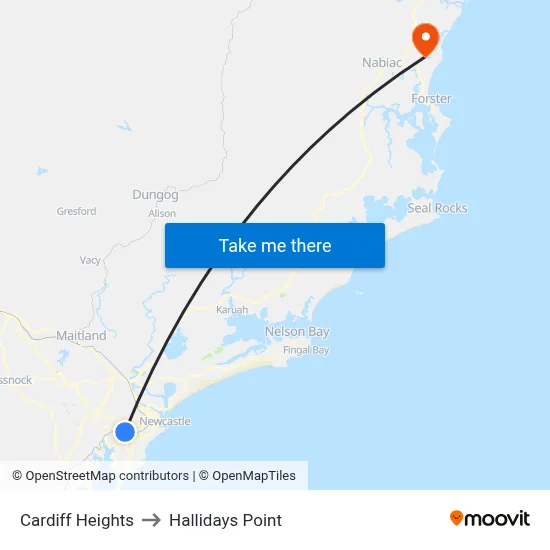 Cardiff Heights to Hallidays Point map