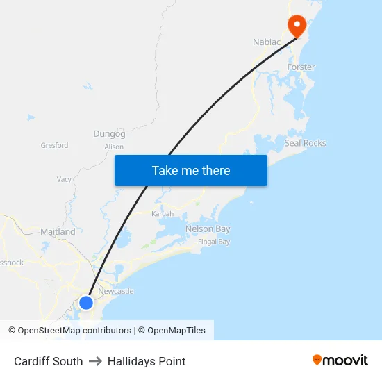 Cardiff South to Hallidays Point map