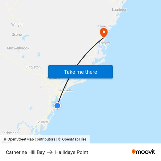 Catherine Hill Bay to Hallidays Point map