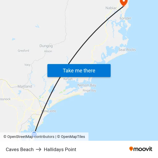 Caves Beach to Hallidays Point map
