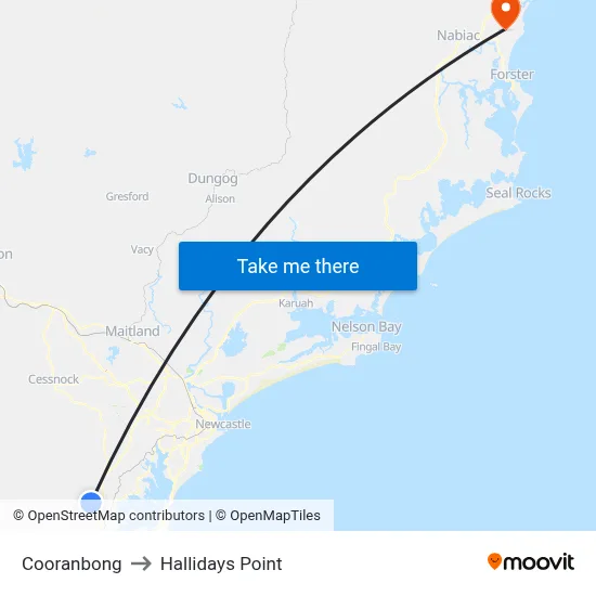 Cooranbong to Hallidays Point map