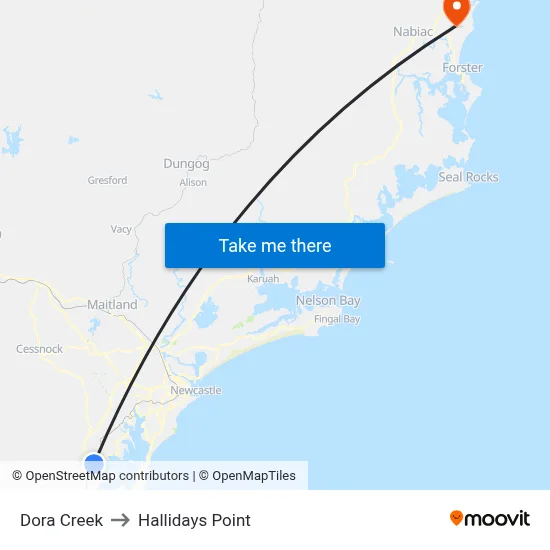 Dora Creek to Hallidays Point map